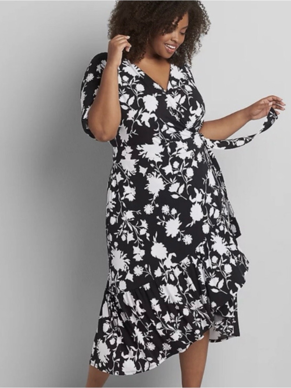 Lane Bryant Plus Size 22 24 Floral Wrap Midi Dress Ruffle Short Sleeve New NWT